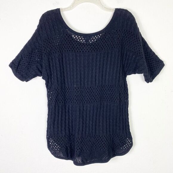 Torrid Black Open Knit Scoop Neck Short Sleeve Sweater Top Size 0X - Picture 2 of 5